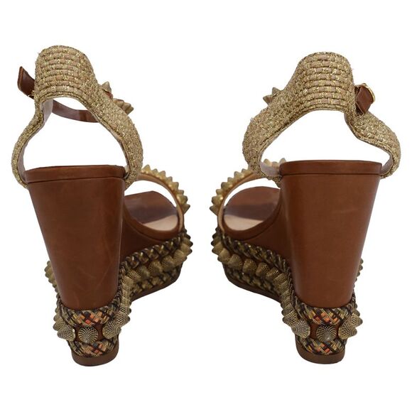 Christian Louboutin Cordorella Spiked Wedge Shoes in Brown Leather - Picture 3 of 7